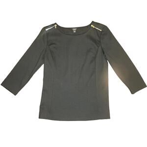 Ann Taylor Black Blouse With Silver Zipper Detailed Shoulder
